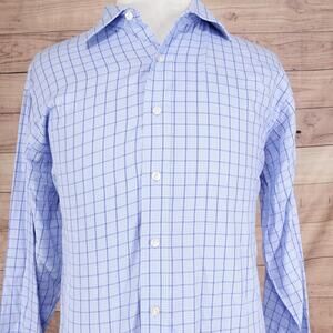 Michael Kors Shirt Mens 2XL 18 36/37 Blue Check Plaid Button Front Cotton Dress